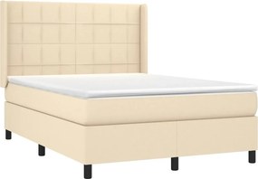 vidaXL Κρεβάτι Boxspring με Στρώμα &amp; LED Κρεμ 140x200 εκ. Υφασμάτινο