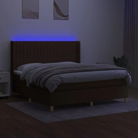 vidaXL Κρεβάτι Boxspring με Στρώμα &amp; LED Σκ.Καφέ 180x200εκ. Υφασμάτινο