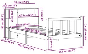 Κρεβάτι Βιβλιοθήκη Χωρίς Στρώμα 90x190 εκ Μασίφ Ξύλο Πεύκου - Καφέ