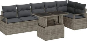 vidaXL Σετ Καναπέ Κήπου με μαξιλάρι 7 pcs Γκρι Πολυ ράταν