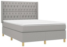 vidaXL Κρεβάτι Boxspring με Στρώμα &amp; LED Αν.Γκρι 140x200εκ. Υφασμάτινο