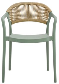 DONNA Πολυθρόνα Στοιβαζόμενη, PP-UV Forest Green, Rope Wicker Φυσικό 56x54x81cm