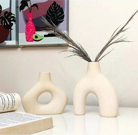 Stewehome Σετ διακοσμητικών κεραμικών βάζων 2 τεμαχίων μοντέρνου στυλ Μπεζ