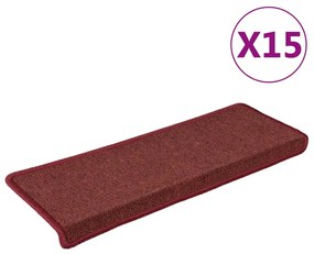 vidaXL Πατάκια Σκαλιών 15 τεμ. Μπορντό Ορθογώνια Άκρη 65x21x4 εκ.
