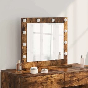 vidaXL Καθρέφτης Vanity με LED Φώτα Καπνιστού Δρυ 60x55x18 εκ.