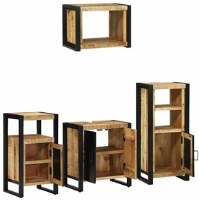 vidaXL Σετ Επίπλων Μπάνιου με ράφι 4 pcs Καφέ Στερεό ξύλο μάνγκο
