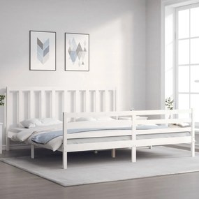 Πλαίσιο Κρεβατιού με Κεφαλάρι Λευκό 200x200 εκ. Μασίφ Ξύλο