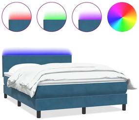 vidaXL Κρεβάτι Boxspring με Στρώμα &amp; LED σκούρο μπλε 140x220 cm Βελούδινο