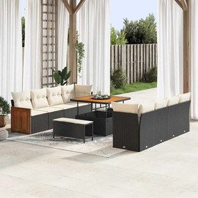 vidaXL Σετ Καναπέ Κήπου 11 pcs Μαύρο και κρεμ 100 x 100 x 71 cm