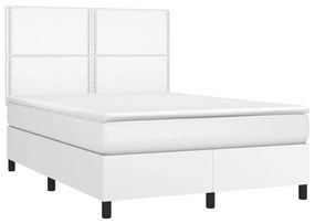 Κρεβάτι Boxspring με Στρώμα &amp; LED Λευκό 140x190 εκ. Συνθ. Δέρμα - Λευκό