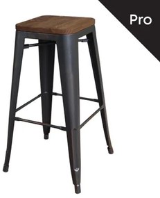 WOODWELL Ε5190W,10RELIX Wood Σκαμπό Bar-Pro, Στοιβαζόμενο, Μέταλλο Βαφή Antique Black,Κάθισμα Dark Oak 43x43 H.76cm Ε5190W,10