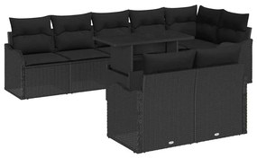 vidaXL Σετ Καναπέ Κήπου με μαξιλάρι 9 pcs Μαύρο Πολυ ράταν
