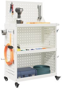 vidaXL Καρότσι εργαλείων με ράφι Λευκό 65 x 35 x 111 εκ Κρύα χάλυβας