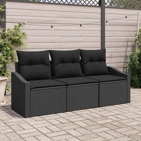 vidaXL Σετ Καναπέ Κήπου 3 pcs Μαύρο Πολυ rattan, βαμμένο ατσάλι