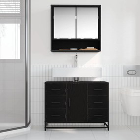 vidaXL Ντουλάπι Μπάνιου Μαύρη Οξυά 80 x 33 x 60 εκ Επεξεργασμένο ξύλο