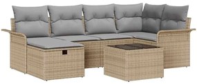 vidaXL Σετ Καναπέ Κήπου με μαξιλάρι 7 pcs μπεζ και ανοιχτό γκρι