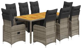 vidaXL Σετ Επίπλων Bistro Κήπου 9 τεμ. Γκρι Συνθετ. Ρατάν με Μαξιλάρια