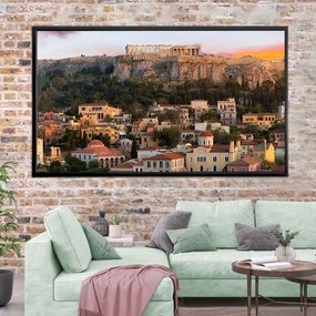 Πίνακας σε Plexiglass με Θέμα &#8220;Ακρόπολη στο ηλιοβασίλεμα&#8221; σε μαύρη ξύλινη Κορνίζα - 80cmx50cm