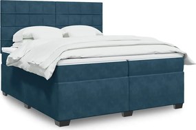 vidaXL Κρεβάτι Boxspring με Στρώμα Μπλε 200x200 εκ. Βελούδινο