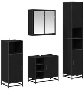 vidaXL Σετ Επίπλων Μπάνιου με ράφι 4 pcs Μαύρη Οξυά Επεξεργασμένο ξύλο