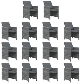 vidaXL Σετ Τραπεζαρίας Κήπου 19 τεμ. Γκρι Συνθετικό Ρατάν με Μαξιλάρια