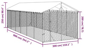 vidaXL Κλουβί Σκύλου Εξ. Χώρου με Οροφή Ασημί 3x9x2,5 μ. Γαλβ. Ατσάλι