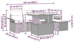 vidaXL Σετ Καναπέ Κήπου με μαξιλάρι 6 pcs Καφέ Πολυ ράταν