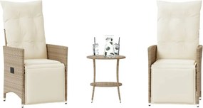 vidaXL Σετ Επίπλων Bistro 3 τεμ. Μπεζ Συνθετικό Ρατάν με Μαξιλάρια