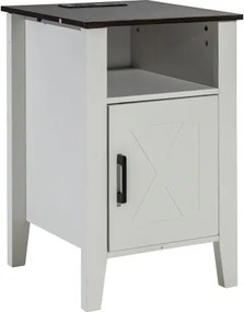 VEVOR Farmhouse End Table Night Stand with USB Outlets LED Light Set of 2 White