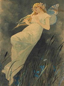 Εκτύπωση έργου τέχνης The Elf in the Iris Blossoms (Vintage Art Nouveau) - Alfons Mucha, (30 x 40 cm)