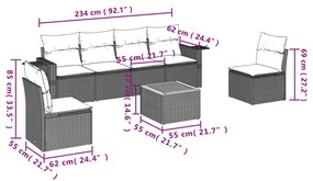 vidaXL Καναπές Σετ 7 Τεμαχίων Μαύρο Συνθετικό Ρατάν με Μαξιλάρια