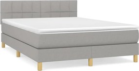 vidaXL Κρεβάτι Boxspring με Στρώμα Ανοιχτό Γκρι 140x200 εκ. Υφασμάτινο