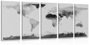 Πέντε μέρη εικόνα χάρτη του κόσμου σε πολυγωνικό στυλ σε ασπρόμαυρο - 100x50