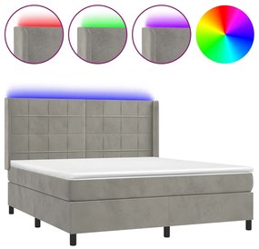 vidaXL Κρεβάτι Boxspring με Στρώμα & LED Αν.Γκρι 160x200 εκ. Βελούδινο