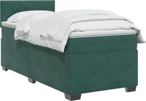 vidaXL Κρεβάτι Box Spring με Στρώμα και LED Σκούρο Πράσινο 90 x 190 cm