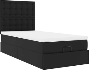 vidaXL Οθωμανικό κρεβάτι με στρώμα &amp; LEDs Μαύρο Συνθετικό δέρμα