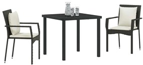 vidaXL Σέτ φαγητού για κήπο με μαξιλάρι 3 pcs Μαύρο Πολυ ράταν