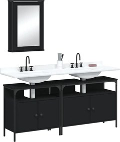 vidaXL Σετ Επίπλων Μπάνιου 3 Τεμαχίων Μαύρο από Τεχν. Ξύλο