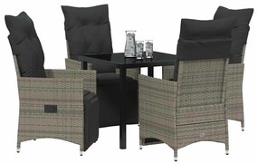 vidaXL Σέτ φαγητού για κήπο με μαξιλάρι 5 pcs Γκρι Πολυ ράταν
