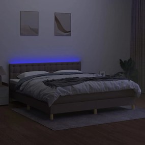 vidaXL Κρεβάτι Boxspring με Στρώμα &amp; LED Taupe 160x200 εκ. Υφασμάτινο