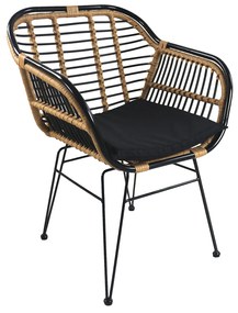 14510052 Καρέκλα Κήπου ATINIUS Φυσικό/Μαύρο Μέταλλο/Rattan 58x62x82cm Μέταλλο/Rattan, 1 Τεμάχιο
