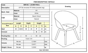 Πολυθρόνα Optim PP Λευκό 54x51x79cm (Σετ 4 ΤΕΜ)
