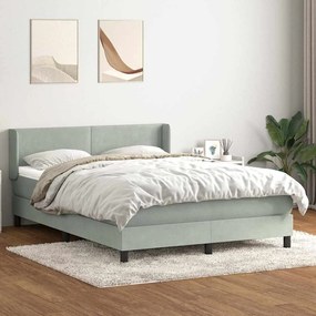 vidaXL Κρεβάτι Boxspring με Στρώμα Ανοιχτό Γκρι 140x210 εκ. Βελούδινο