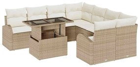 vidaXL Σετ Καναπέ Κήπου με μαξιλάρι 9 pcs Μπεζ Πολυ ράταν