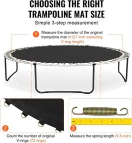 VEVOR Replacement Trampoline Mat Fits 12ft Frame 72 V-Rings 5.5" Spring Length