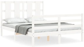 vidaXL Πλαίσιο Κρεβατιού με Κεφαλάρι Λευκό 140x200 εκ. Μασίφ Ξύλο