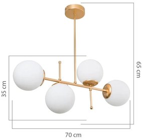 Φωτιστικό οροφής τετράφωτο PWL-1128 Ε27 χρυσό 70x20x65εκ