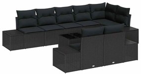 vidaXL Σετ Καναπέ Κήπου με μαξιλάρι 9 pcs Μαύρο Πολυ ράταν