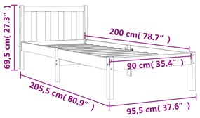 Σκελετός Κρεβ. Χωρίς Στρώμα Καφέ Κεριού 90x200 εκ Μασίφ Πεύκο - Καφέ