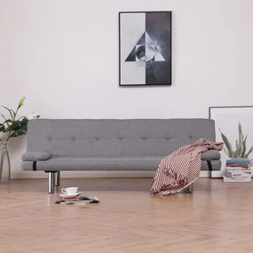 Καναπές - Κρεβάτι με Δύο Μαξιλάρια Ανοιχτό Γκρι από Πολυεστέρα - Γκρι